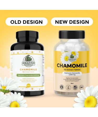 Amazing Botanicals Organic Chamomile Extract Tablets - Matricaria Chamomilla Plant-Based Supplement - 10x Extract 2000 MG Each - Promotes Relaxation - 30 Tablets - Buy Online on GoSupps.com