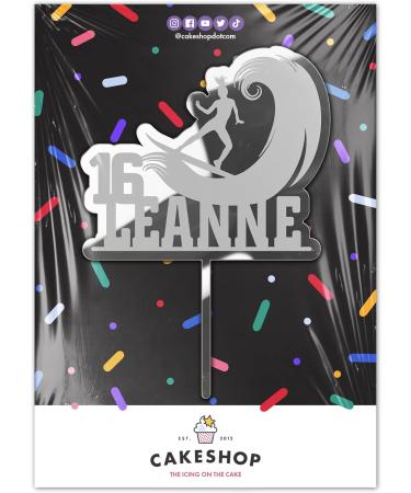 Cakeshop Cake Decoration Pack | Surfer Surfing Theme Premium 3mm Mirror Acrylic Plastic Cake Topper Sign & 25g Party Pack of Cake Sugar Sprinkles | Custom Name & Age Cake Decorations (Silver) Prime Mirror Acrylic: Silver - Buy Online on GoSupps.com