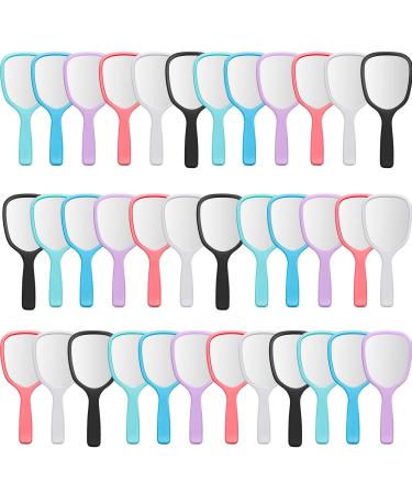 Hand Handheld Mirror with Handle Plastic Compact Travel Makeup Cosmetic Mirror Small Personal Portable Hand Held Mirror for Home  Vanity  Camping  7.09 x 3.15 Inches  6 Colors (36 Pieces)