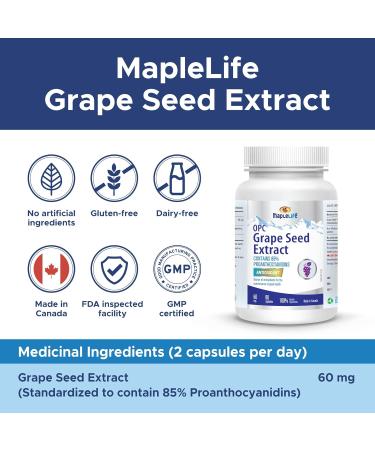 Maplelife Grape Seed Extract 60mg - 90 capsules - Buy Online on GoSupps.com