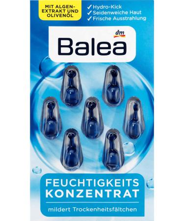 Balea Moisturizing Concentrate - Hydrating Oil Facial Capsules with Seaweed Extract Vitamin E and Olive Oil 2 x 7 pcs Germany
