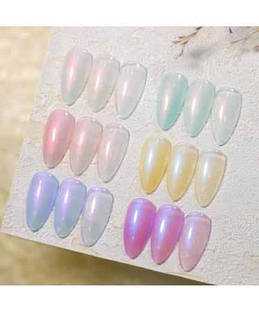 Double Rhythm Glitter Gel Nail Polish Set - 6 Colors Shimmer Reflective Sparkle for DIY Nail Art at Home - Mermaid White Pink Blue Green Yellow Purple (Kit8 - Buy Online on GoSupps.com