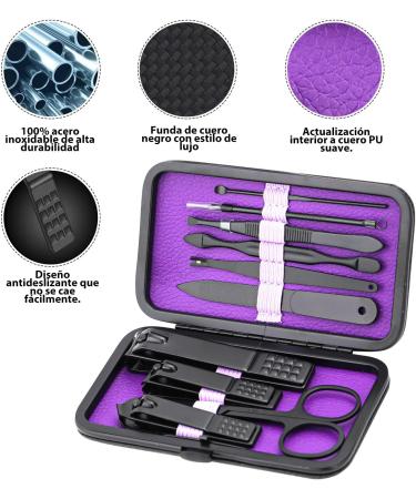Glamne Manicure Set - 10 in 1 Professional Stainless Steel Nail Clippers Kit with Leather Travel Case | Perfect for Travel - Purple - Buy Online on GoSupps.com