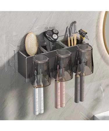 Stainless Steel Wall-Mounted Toothbrush Holder - No Drilling 3 Slots for Toothbrushes & Paste - Black | Ideal for Kids & Adults | Electric Toothbrush Charging Station - Buy Online on GoSupps.com
