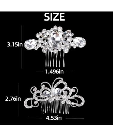 2 PCS Wedding Bride Hair Comb Set - Crystal Flower Headpiece for Women and Girls (Silver) - Buy Online on GoSupps.com