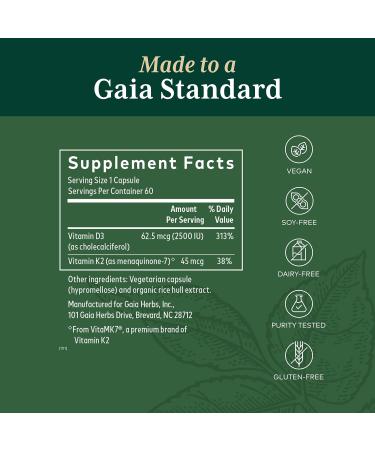 Gaia PRO Vitamin D3+K2 - Bone Health & Immune Support - 60 Capsules - Buy Online on GoSupps.com