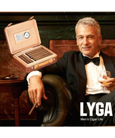 LYGA Portable Cigar Box Holds 30 Pcs Premium Cigar Humidor Organizer Real Leather Vintage Flap Cedar Wood Cigar Case Storage. - Buy Online on GoSupps.com