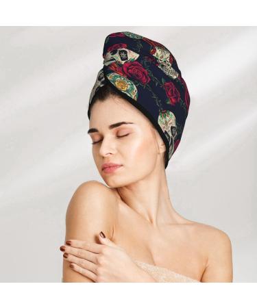Hair Towel Wrap - Quick Drying Turban with Button | Roses Skulls Design | Perfect for All Hair Types - Buy Online on GoSupps.com