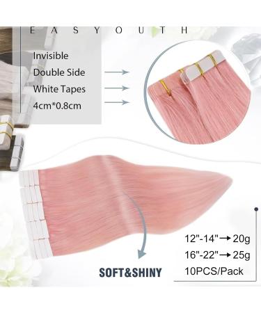 Easyouth 16 Inch Pink Tape in Human Hair Extensions - Real Hair Colourful 10Pcs 25g #Pink - Buy Online on GoSupps.com
