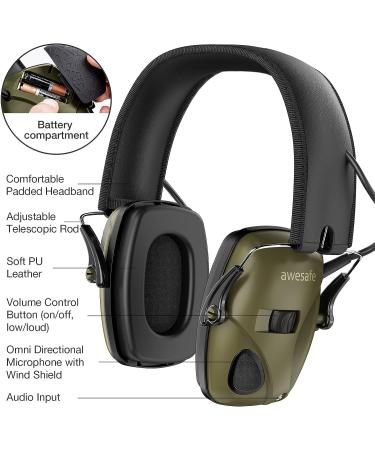 awesafe Electronic Shooting Earmuffs Ear Hearing Protection Headphones for Shooter Noise Reduction Sound Amplification Army Green - Buy Online on GoSupps.com