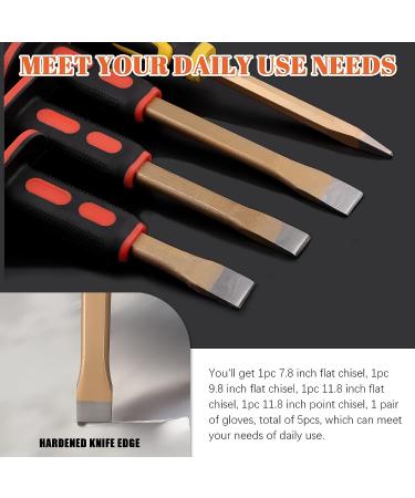 Tanstic 5Pcs Masonry Chisel Set  7.8 9.8 11.8 Heavy Duty Flat Chisel and Point Chisel with Hand Protection and Gloves  Concrete Breaker Chisels for Demolishing Carving Masonry B Kit - Buy Online on GoSupps.com