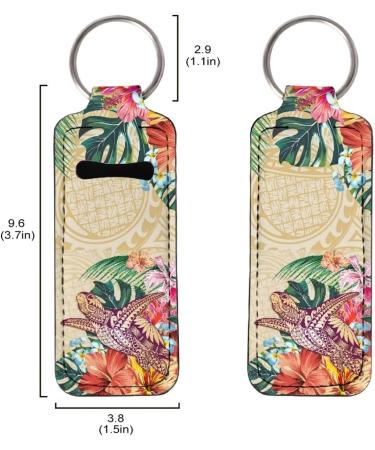 Tropical Floral Polynesian Turtle Lip Gloss Holder Keychain | Neoprene Chapstick Sleeve - Shop Internationally - Buy Online on GoSupps.com