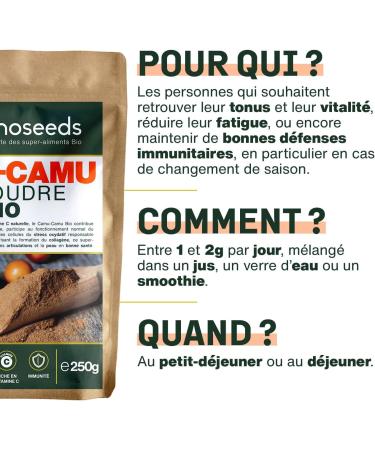 Camu-camu en poudre BIO 250G | 125% apports en Vitamine C | 100% Naturel et Pur | Immunit Vitalit Antioxydant | Sans OGM sans Conservateurs | Qualit Sup rieure - Buy Online on GoSupps.com