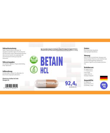 Hepatica Betain HCL 650mg 120 Vegan Capsules Third Party Laboratory Tested High Strength Dietary Supplements - Buy Online on GoSupps.com