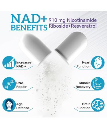 NAD+ Supplement Alternative - Liposomal Nicotinamide Riboside - Resveratrol & Quercetin - High Purity NAD Supplements for Anti-Aging Focus Energy 120 Capsules - Buy Online on GoSupps.com