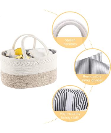 WHATWEARS Baby Diaper Caddy Organizer - Portable Cotton Rope Basket for Boys and Girls - Yellow Nursery Storage with Compartments - Buy Online on GoSupps.com