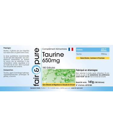 Fair & Pure Taurine 650mg Vegan Capsules - 180 High-Dose Taurine Supplements - Buy Online on GoSupps.com