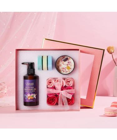 LUMIER Romantic Gift Basket - Relaxing Gift Box for Couples - Getaway Kit with Soap Roses  Massage Oil  Shower Steamer Tablets  Candle - Pamper Yourself - Date Night - Fun Travel Gift Baskets - Birthdays - Buy Online on GoSupps.com