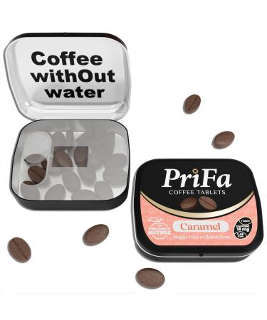 PriFa Caramel Coffee Tablets Sweetened with Stevia Rich & Buttery Flavor Instant Coffee On-The-Go Portable Caffeine Boost 15mg Caffeine 25 Tablets