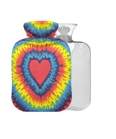 Hot Water Bottle with Tie Dye Heart BAP Free with Cover 2L Large Hot Water Bag for Pain Relief from Cramps