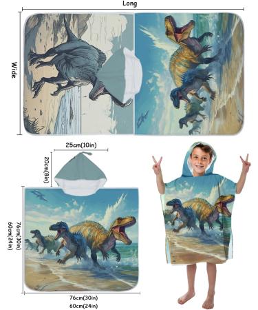 Buy Aiorber Dinosaur Hooded Children's Bath Towel - Microfiber Beach Poncho 76x76cm for Kids & Toddlers Perfect for Boys & Girls - Buy Online on GoSupps.com