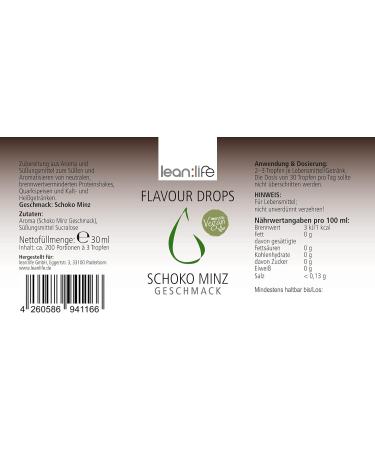 Lean Life Chocolate Mint Flavor Drops 30ml - Sugar-Free Low-Calorie Aroma for Food - 1 Pack - Buy Online on GoSupps.com