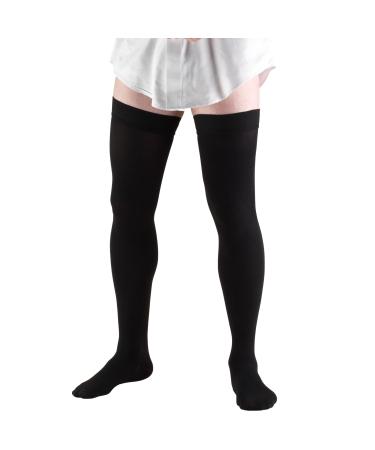 Truform Compression Socks, 20-30 mmHg, Men's Dress Socks, Thigh High Over Knee Length, Black, Large Black Large (1 Pair)