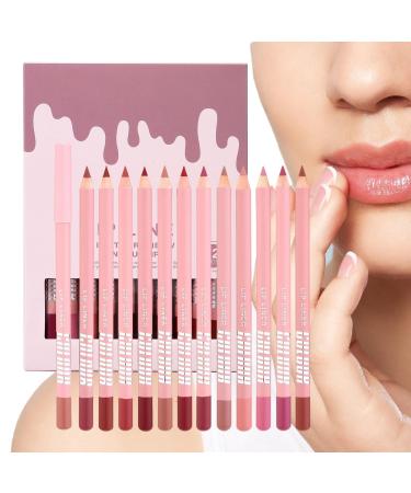 Red Lip Pencil - 12 Colors Long-Lasting Matte Natural Makeup - Lip Pencil Kit - For Home Travel Day Night Party Wedding Winter Autumn Spring Office School