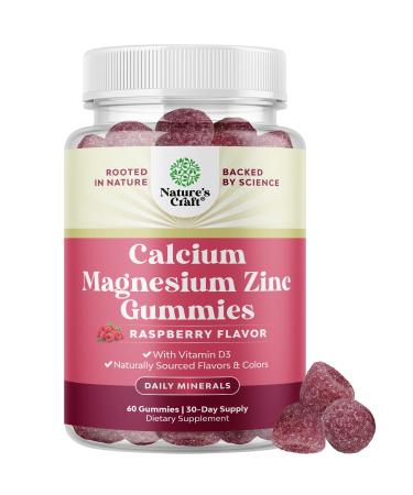 Calcium Magnesium Zinc Gummies - Magnesium Zinc Calcium Supplement Gummies with Vitamin D3 for Teeth and Bone Health - Certified Kosher Non-GMO Gelatin Free & Vegetarian Friendly (1 Month Supply) 60 Count (Pack of 1)