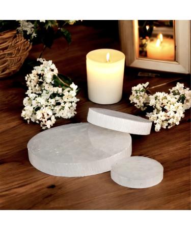 Selenite Charging Round Disk Crystal Charging Plate Selenite Slice Charging Plate Charge Crystals (10cm)