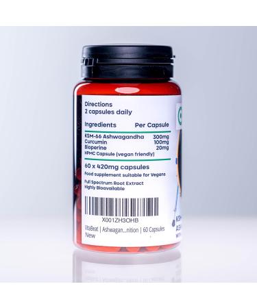 VitaBeat Ashwagandha & Curcumin with Black Pepper | Energy Joint Care & Cognition | 60 Capsules - Buy Online on GoSupps.com