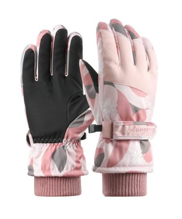 Lecylanker ski gloves for women touchscreen winter gloves waterproof snowboard gloves fashionable warm sports gloves with patterns pink