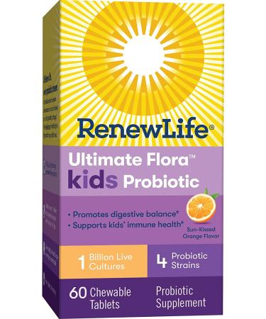 Renew Life Ultimate Flora Kids Probiotic - 1 Billion CFU, Sun-Kissed Orange Flavor, 60 Chewables - Buy Online on GoSupps.com