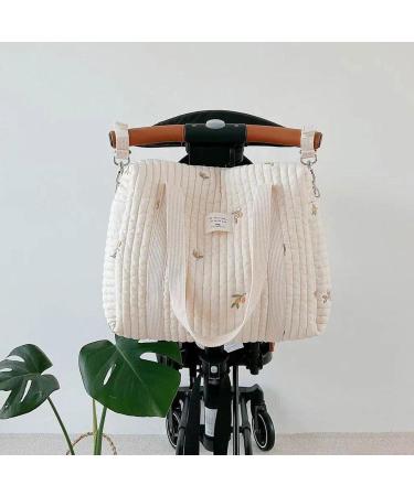 Moxeupon Embroidery Baby Diaper Bag | Multifunctional Portable Stroller & Travel Diaper Bag | Large Capacity Cotton Carry Bag #02 - Buy Online on GoSupps.com