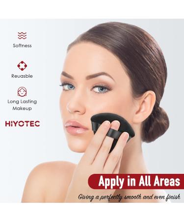 Hiyotec Triangle Makeup Puff Set - 2 Soft Velour Powder Puffs with Case for Setting Powder & Foundation - Black - Buy Online on GoSupps.com