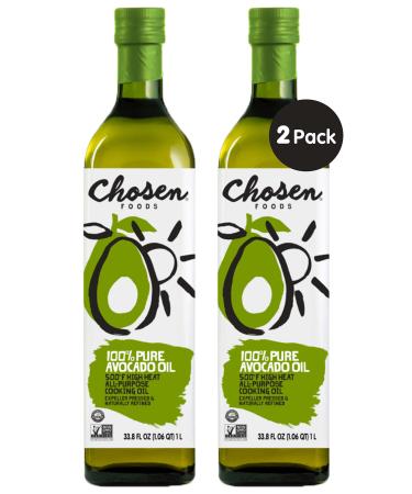 Chosen Foods 100% Pure Avocado Oil, Keto and Paleo Diet Friendly, Kosher Oil for Baking, High-Heat Cooking, Frying, Homemade Sauces, Dressings and Marinades (1 liter, 2 Pack) 33.8 Fl Oz (Pack of 2)