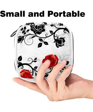 Menstrual Pad Bag with Zipper | Stylish Ladies Napkin Pouch & Tampons Collection Bag - Rose Ornament Design - Buy Online on GoSupps.com