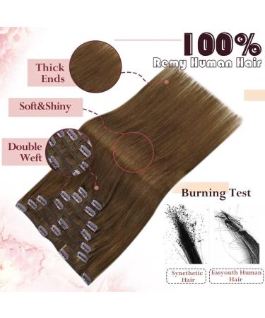 EASYOUTH Brown Clip in Hair Extensions - 14 Inch Medium Brown Human Hair Double Weft 7Pcs 70g #4 - Buy Online on GoSupps.com