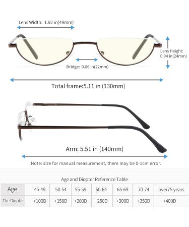 2 Pack Half Lens Reading Glasses - Blue Light Blocking Half Moon Frame Spring Hinge Mens & Womens - Black/Gunmetal +2.5 - International Shipping Available - Buy Online on GoSupps.com