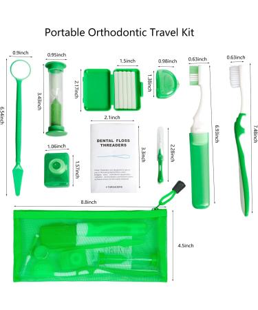 Uouovo Portable Orthodontic Care Kit for Braces - 2 Piece Set with Interdental Brush, Dental Wax, Floss, Toothbrush - Green & Red - Buy Online on GoSupps.com