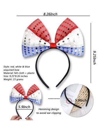 4th of July Sequin Headband Bow - Patriotic Hair Hoop for Independence Day Parade Party - Red White Blue Hair Accessory - Buy Online on GoSupps.com