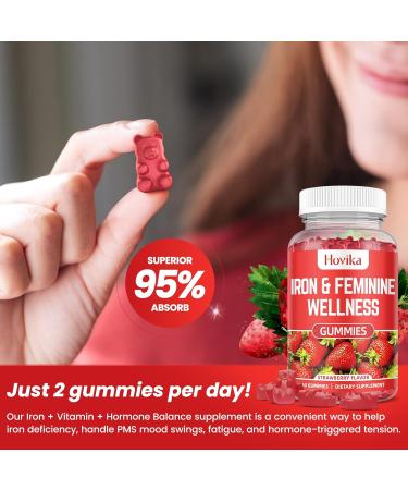 Iron for Women Gummies, 40mg Iron Supplement Anemia with multivitamin for Women, Zinc, Selenium, Iodine - for Iron Deficiency - Natural Hormonal Support for PMS, Strawberry Flavour, 60 Count Strawberry 60 Count (Pack of 1) - Buy Online on GoSupps.com