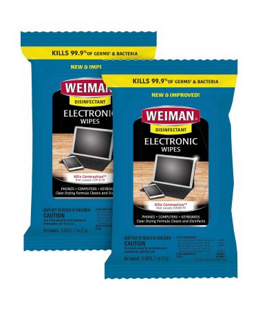 Weiman Electronic Disinfecting Wipes- 2 Pack - Safely Clean Your Laptop Computer TV Screen Equipment-Electronic Cleaner Wipes-15 Count