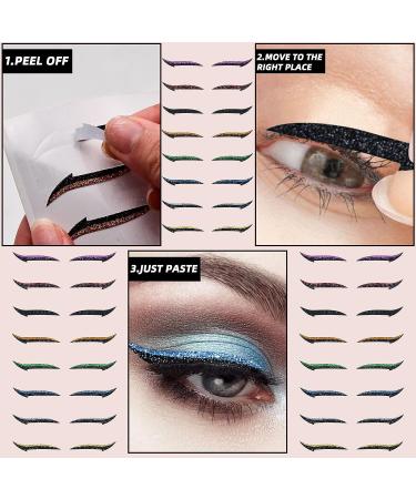 BROVITI 40 Pairs Colorful Glitter Stick on Eyeliner Stickers - Instant Adhesive Eye Line Strips for Party Makeup in 8 Colors - Buy Online on GoSupps.com
