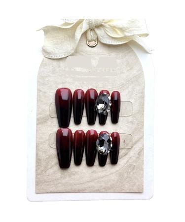Handmade wearing black and red long gradient pigeon egg style nail enhancement fake nail patches 10PCS (Size : S)