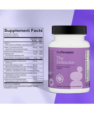 GutPersonal The Defender - Powerful Immune Defense with Vitamin A C and Botanical Extracts Elderberry Echinacea and More for Boosting Immune System with Natural Ingredients (Capsule) - Buy Online on GoSupps.com