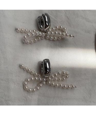 FEYLIE Elegant Pearl Bowknot Dangle Earrings - Fashion Small Hoop Statement Jewelry for Women & Girls | International Shipping Available - Buy Online on GoSupps.com