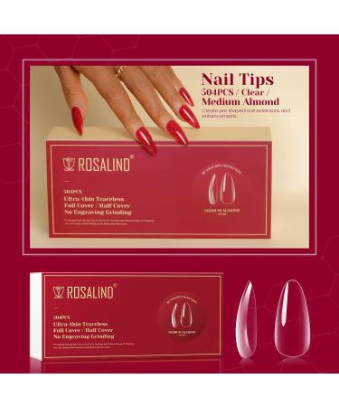 Rosalind Clear Nail Tips 504 Pack - Medium Almond Fake Nails for Gel & Acrylic - 12 Sizes - Transparent Full Coverage - Buy Online on GoSupps.com