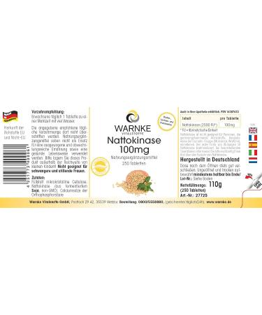 Nattokinase 100mg - 2000 FU Highly Dosed Vegan Tablets by Warnke Vitalstoffe - Buy Online on GoSupps.com