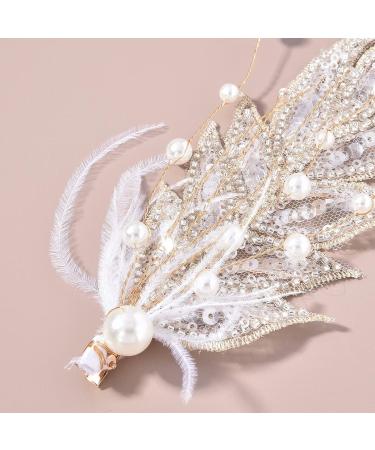 fdsmall Bride Headpieces Hair Barrette Pearl Feather Hair Piece Hair Pin Wedding Hair Accessories for Brides Bridesmaids Women and Girls - Buy Online on GoSupps.com